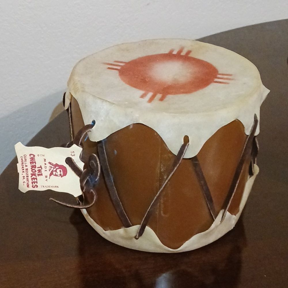 Cherokee Brown Drum with Cream Top and Red Sun Motif